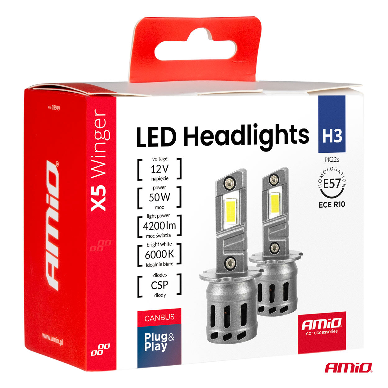 LED-ajovalot X5-sarja WINGER H3 6000K max 30W AMIO-03944