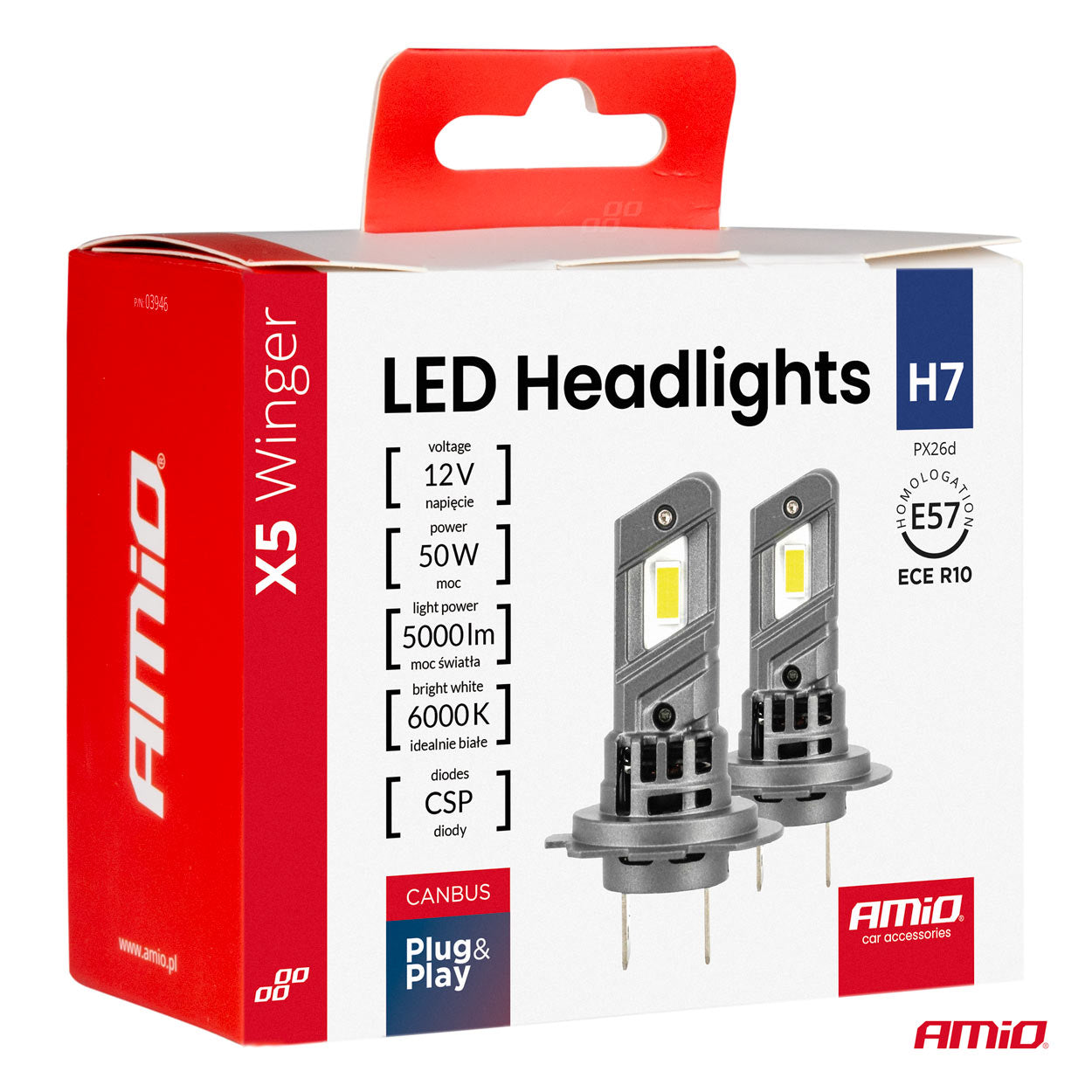 LED-ajovalot X5-sarja WINGER H7 H18 6000K max 50W AMIO-03946