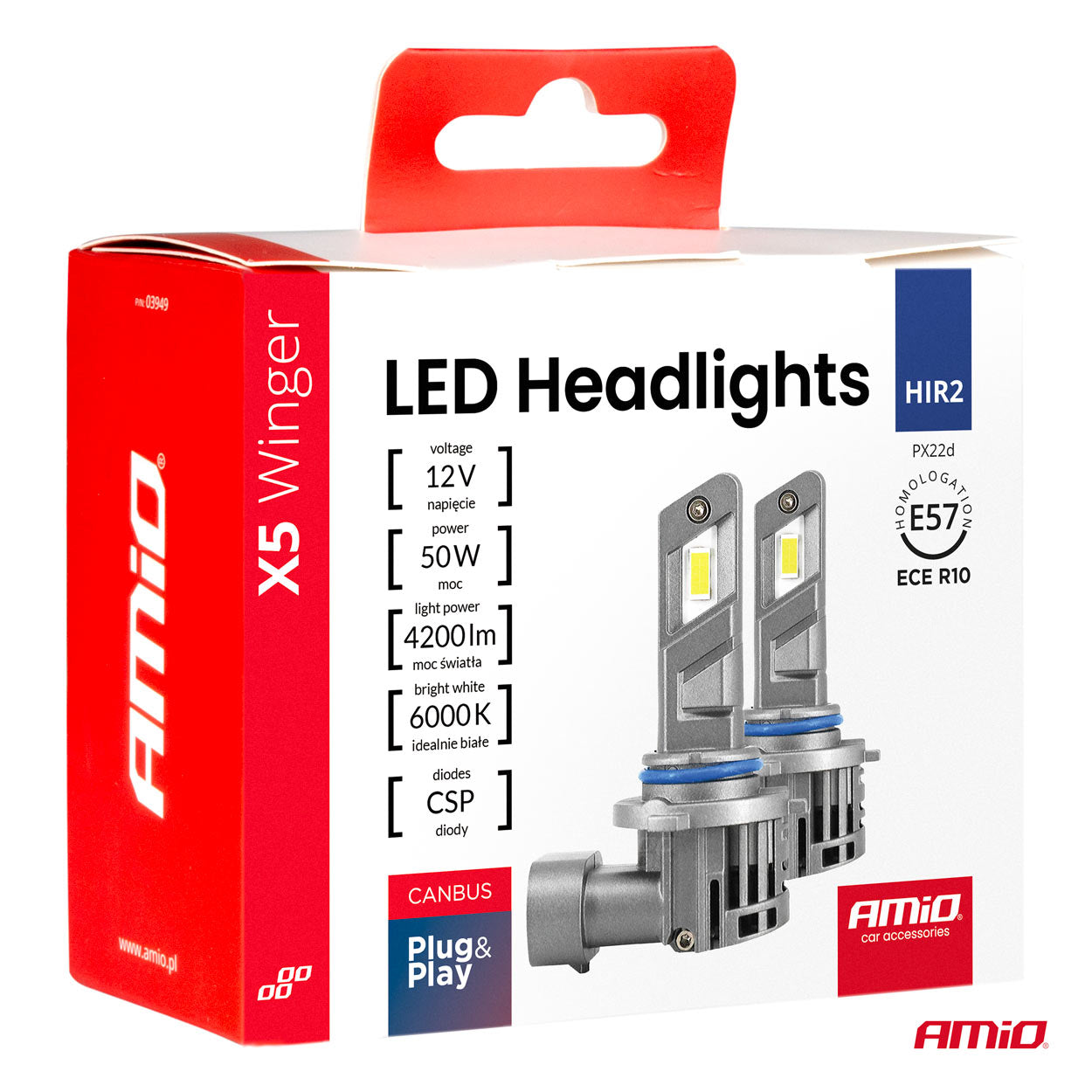 LED-ajovalot X5-sarja WINGER HIR2 6000K max 50W AMIO-03950