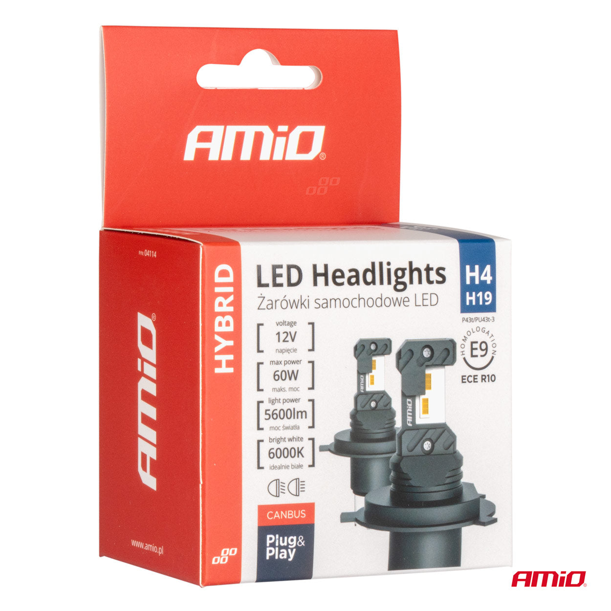 LED-ajovalot Hybrid -sarja H4 H19 6000K Canbus 60W AMIO-04114