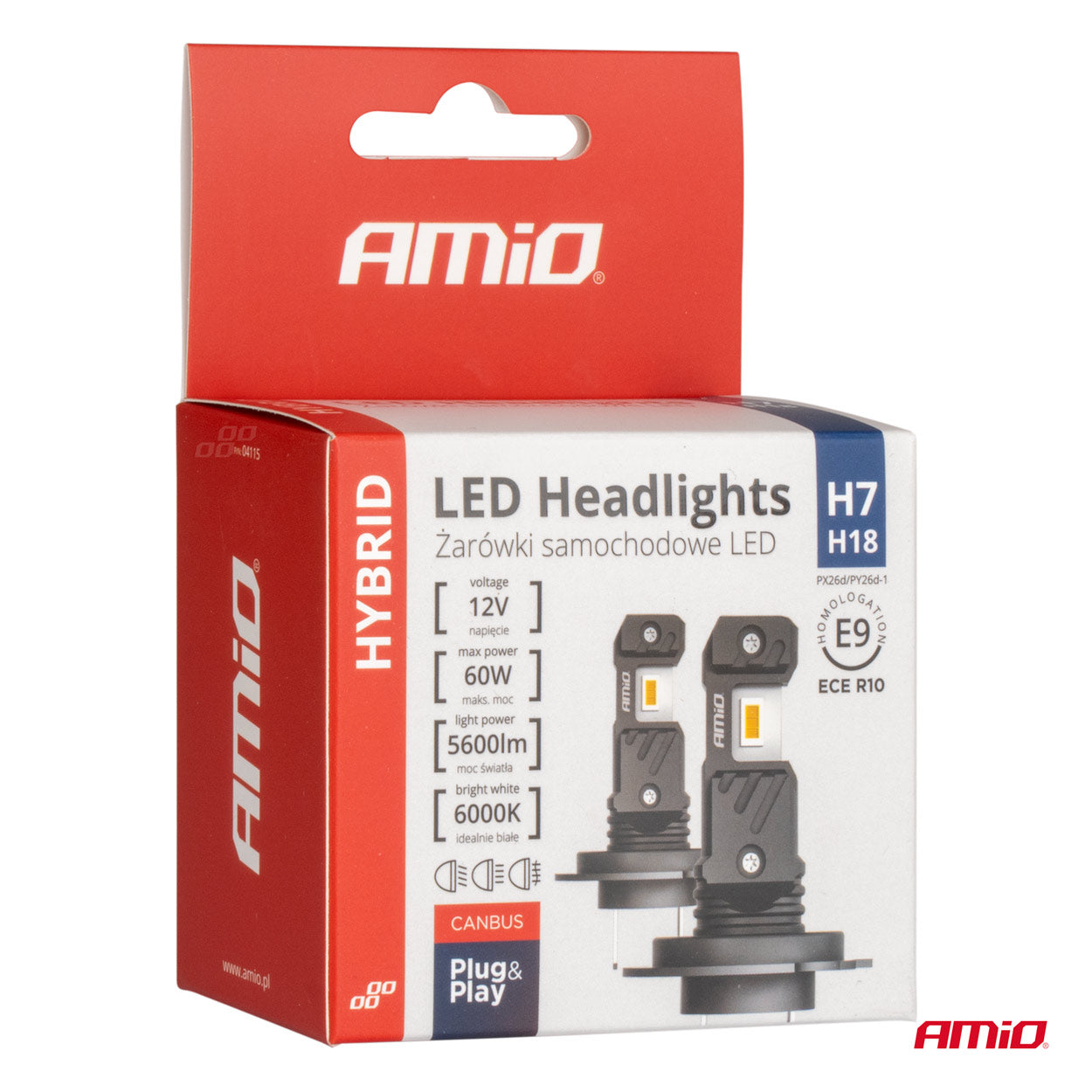 LED-ajovalot Hybrid -sarja H7 H18 6000K Canbus 60W AMIO-04115
