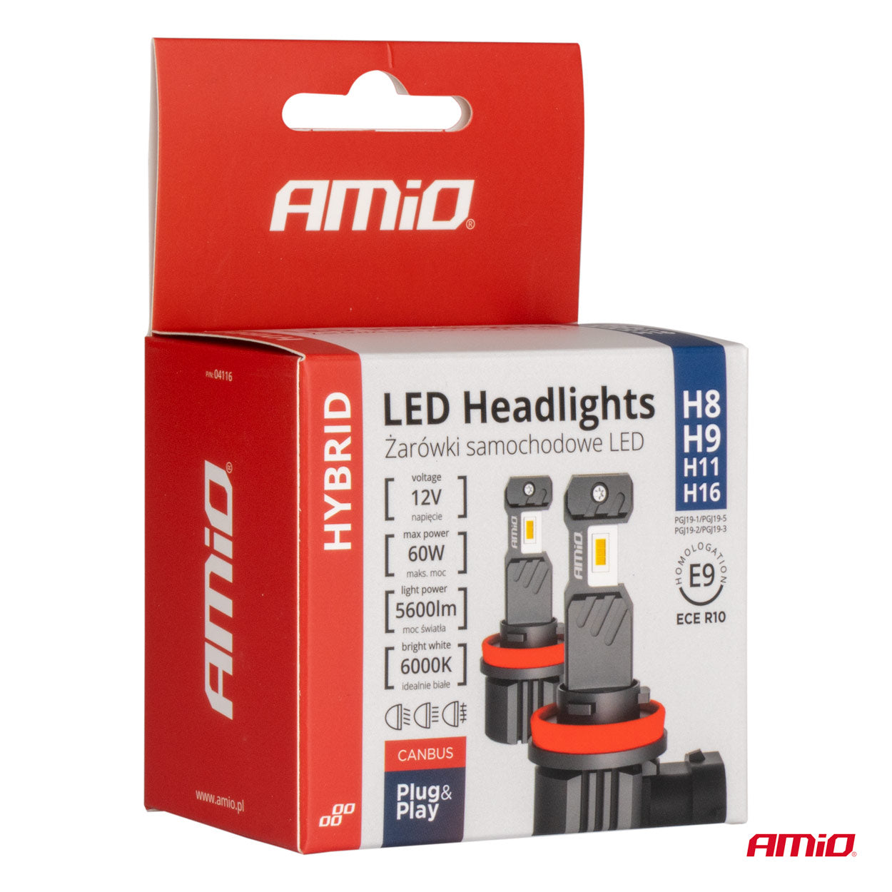 LED-ajovalot Hybrid -sarja H8 H9 H11 H16 6000K Canbus 60W AMIO-04116