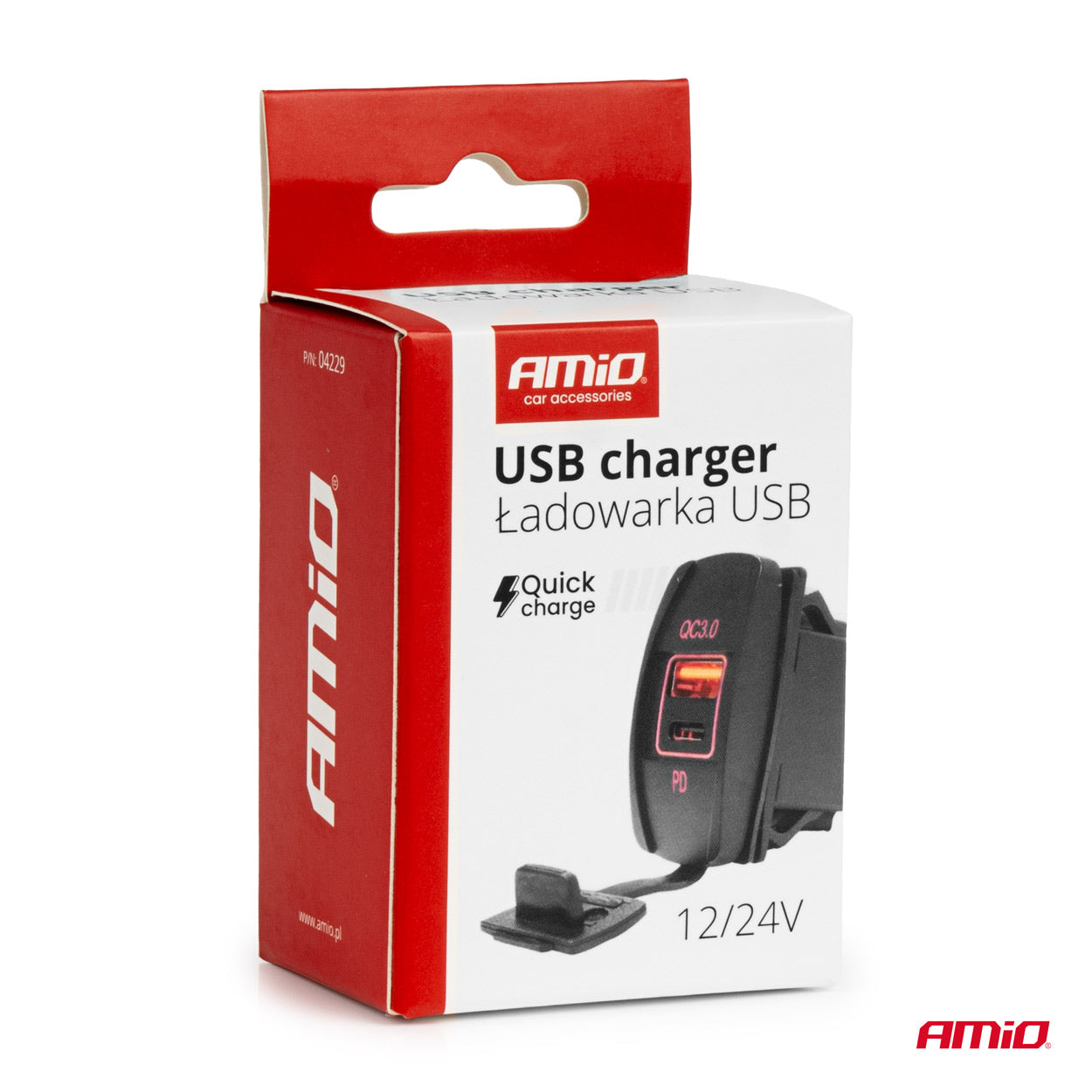 Vesitiivis veneen muotoinen matkapuhelinlaturi LED-taustavalaistuksella PUNAINEN 2xUSB 12/24V AMIO-04229