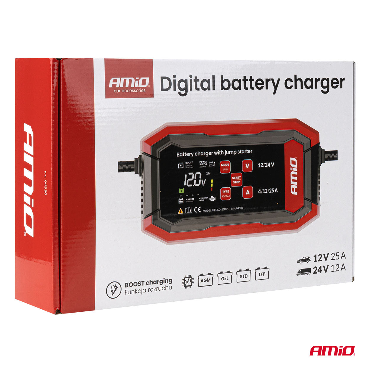 Digitaalinen akkulaturi BOOST AGM GEL STD LiFePo4 MAX 25A 12/24V PRO AMIO-04530