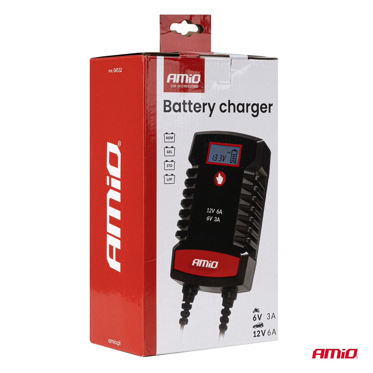 Digitaalinen akkulaturi AGM GEL STD LiFePo4 MAX 6A 6/12V PRO HOOK AMIO-04532