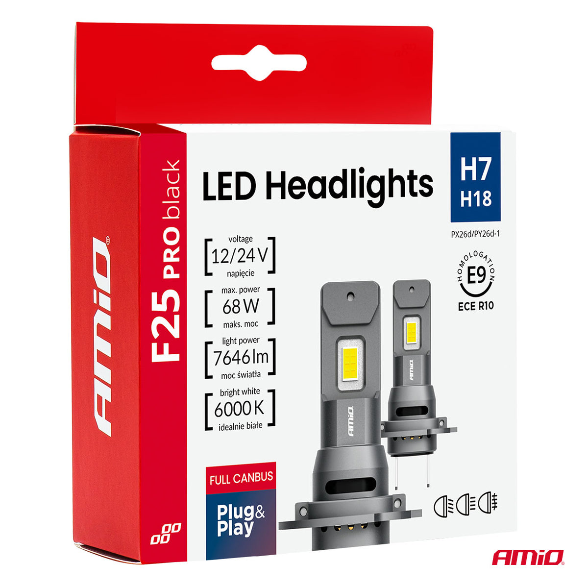 LED-ajovalot F25 PRO BLACK FULL CANBUS H7 68 W 12–24 V
