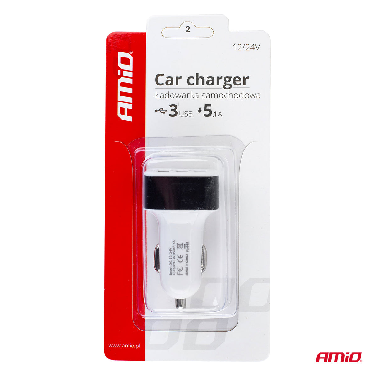 Autolaturi 3x USB valkoinen PCH-03