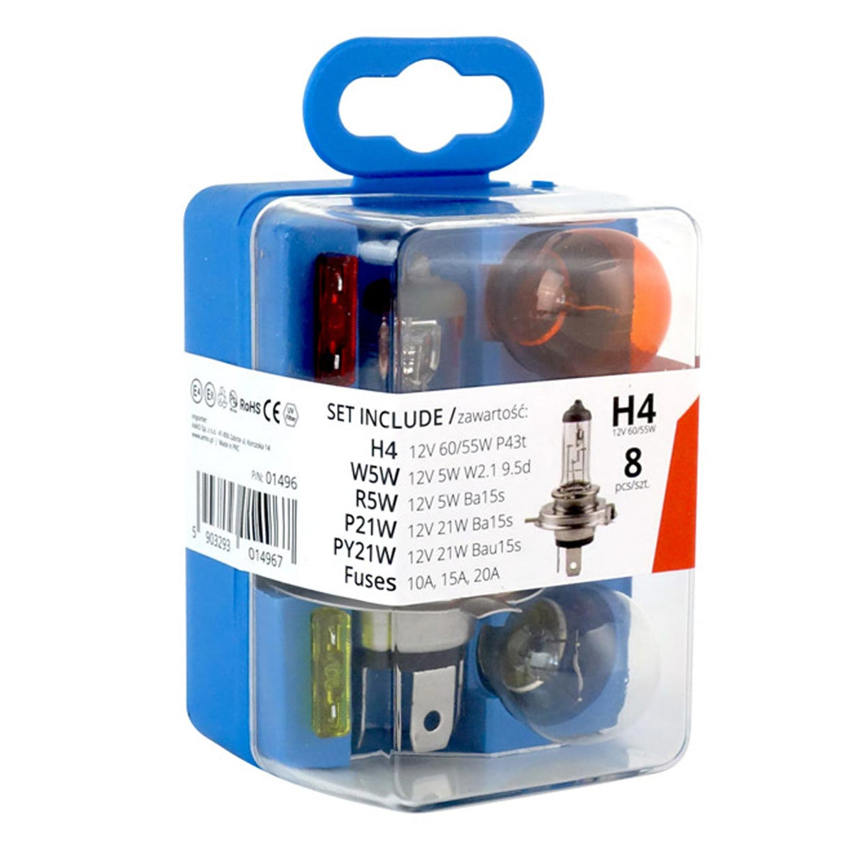 Halogeenipolttimo- ja sulakesarja 8 osaa H4