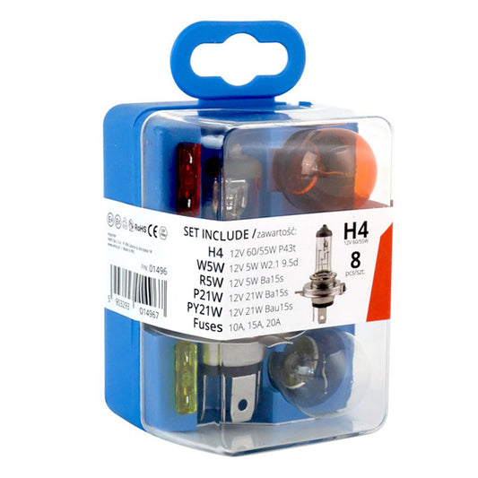 Halogeenipolttimo- ja sulakesarja 8 osaa H4