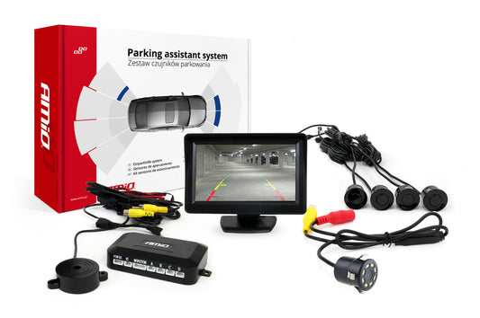 Pysäköintiavustin TFT01 4,3" HD-308-LED-kameralla ja 4 anturilla musta