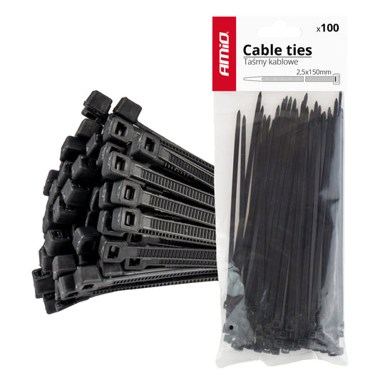 Nippusiteet musta 2,5x150 mm - 100 kpl