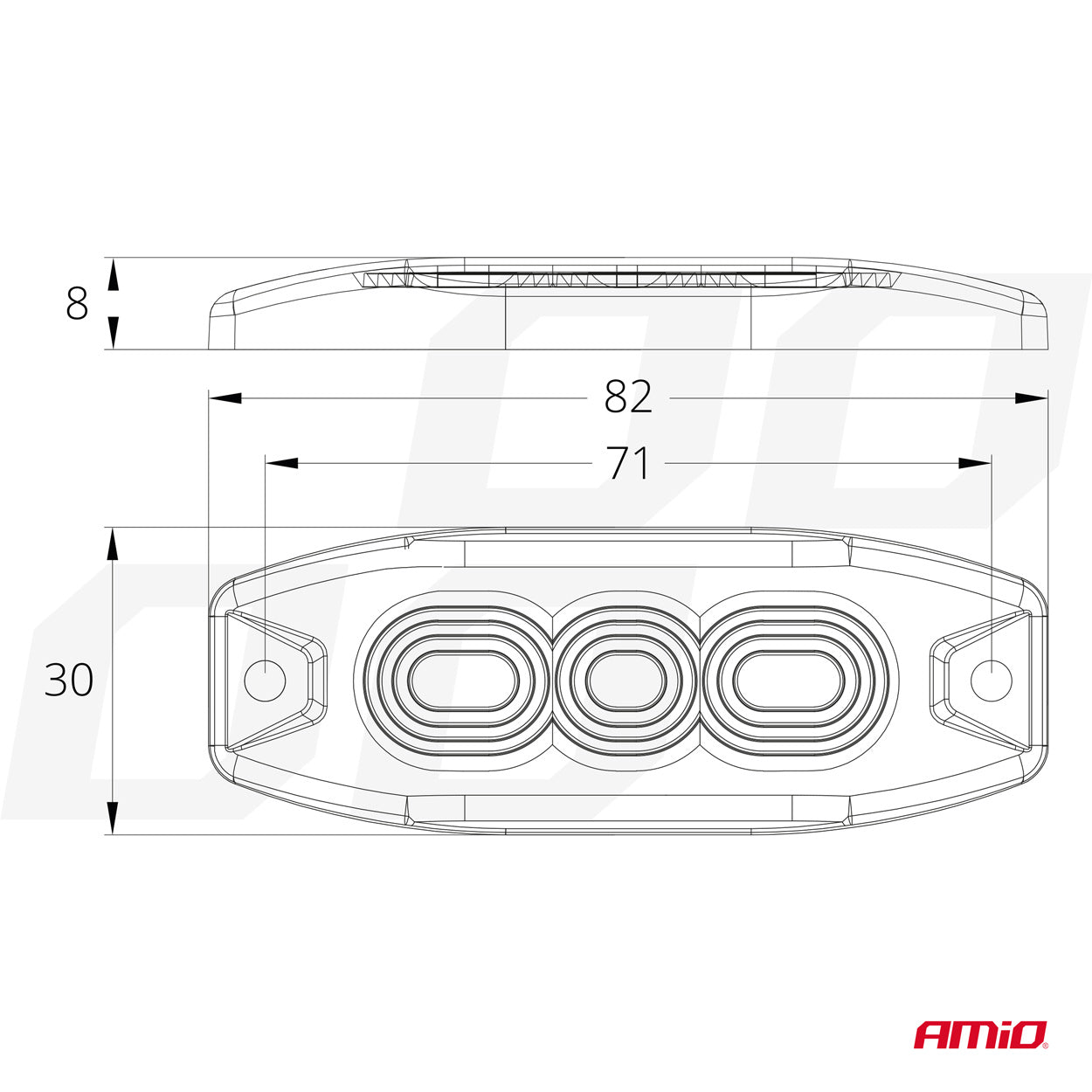 Matalaprofiilinen vilkkuvalo 3x3W LED R65 R10 12/24V IP67