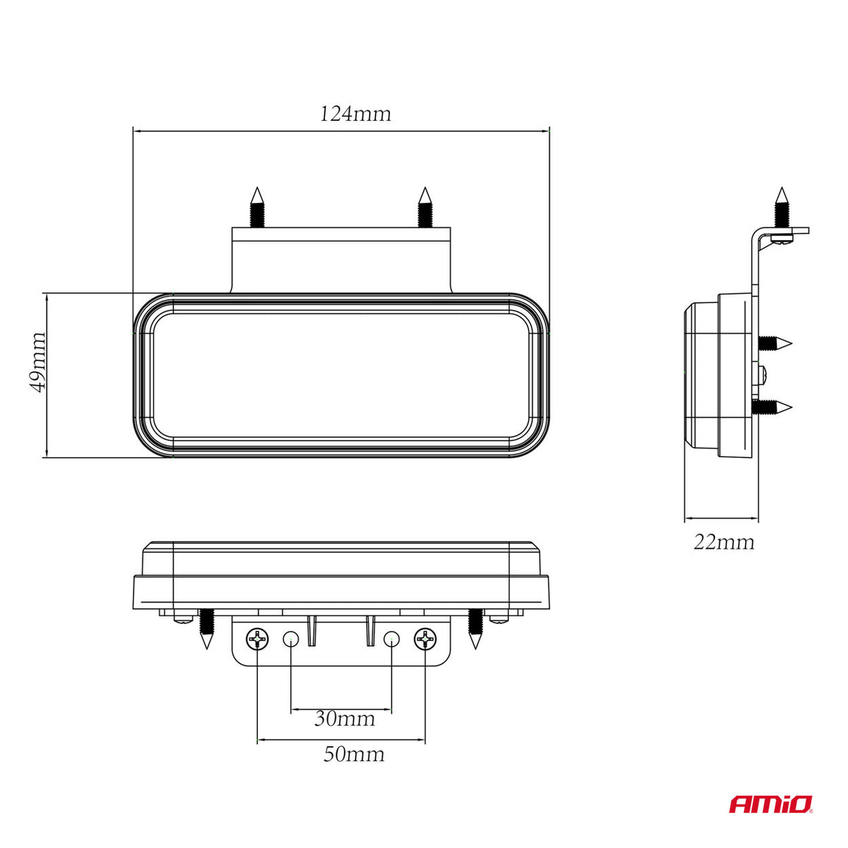 AMiO LED-äärivalo OM-02-W suorakaide, valkoinen