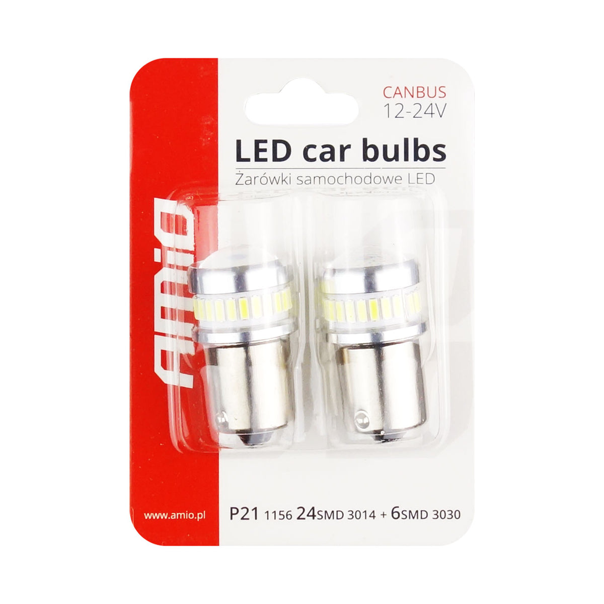 LED-polttimo CANBUS 3014 24SMD + 3030 6SMD 1156 BA15S P21W R10W R5W valkoinen 12V/24V