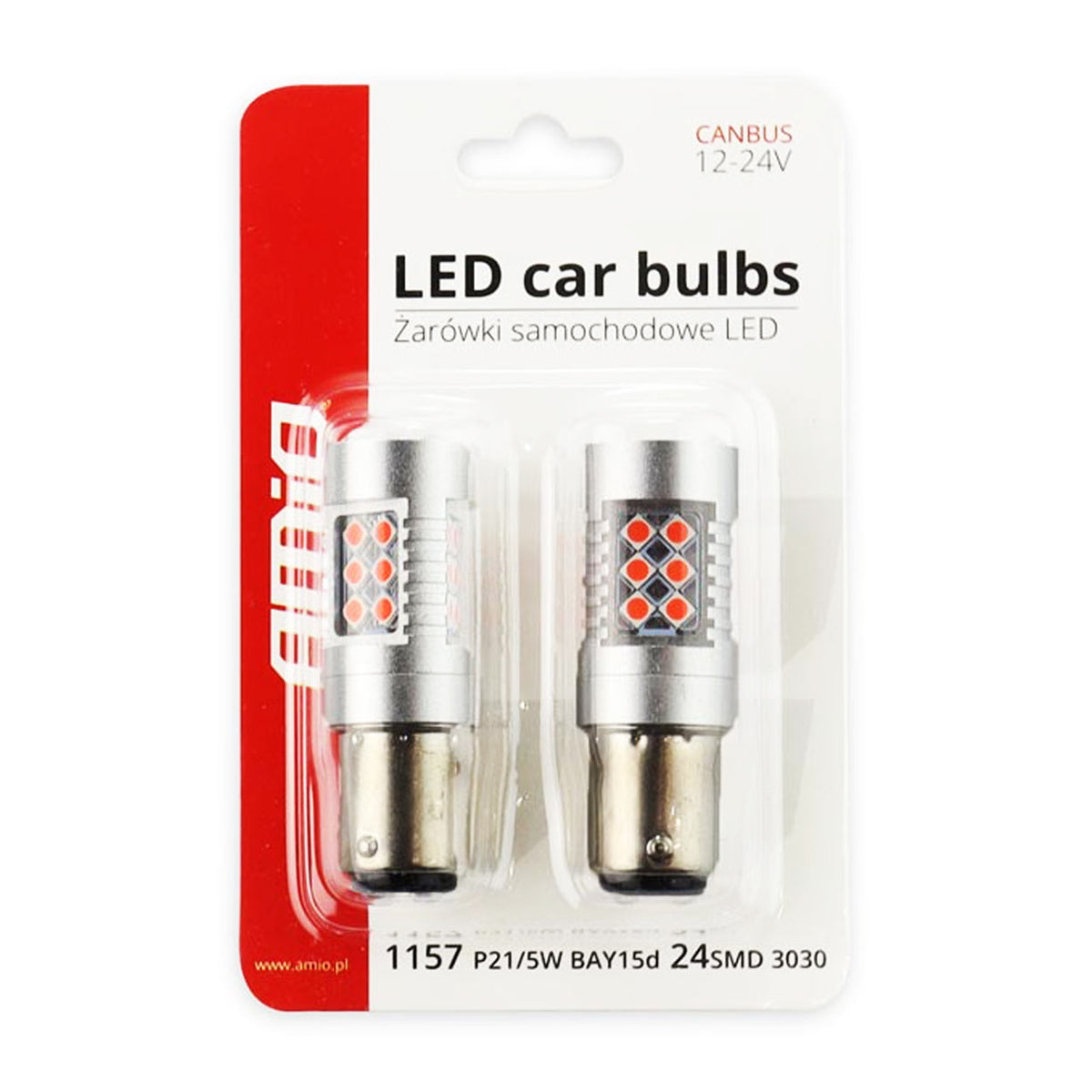 LED-polttimo CANBUS 3030 24SMD 1157 BAY15D PR21/5W punainen 12V/24V