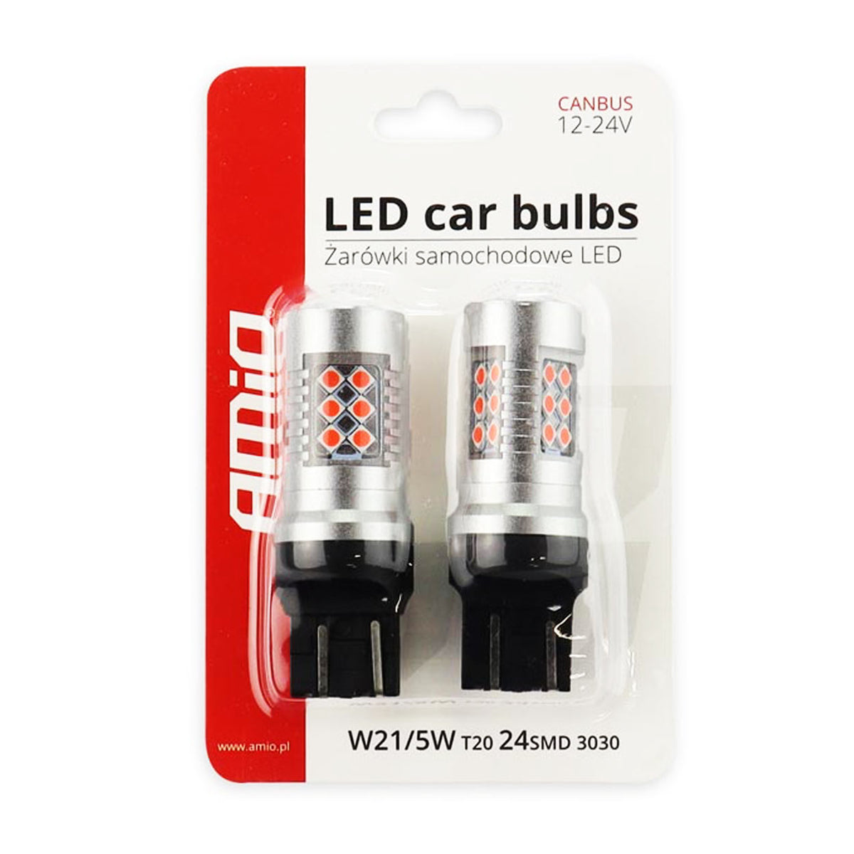LED-polttimo CANBUS 3030 24SMD T20 7443 WR21/5W punainen 12V/24V