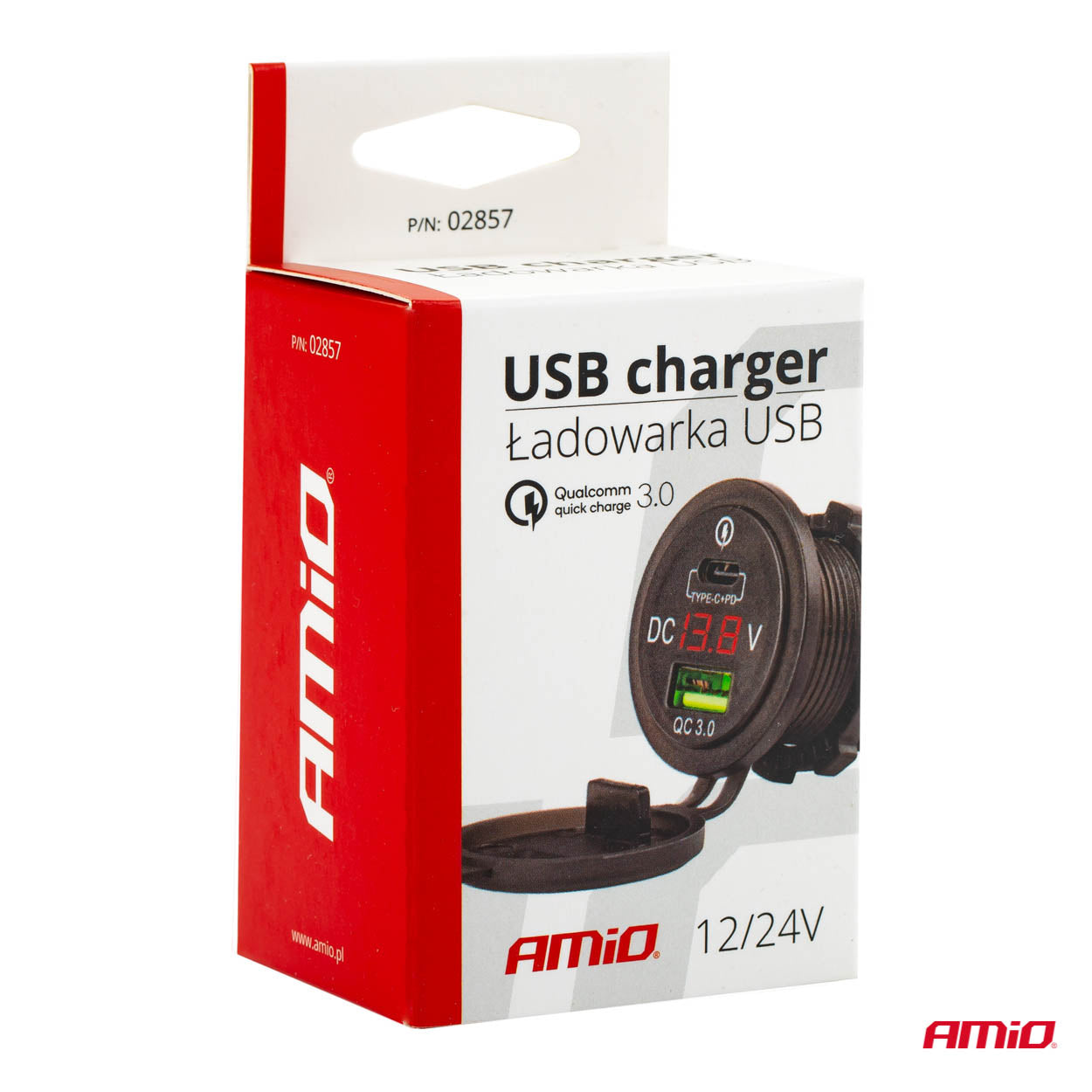 Vesitiivis puhelinlaturi digitaalisella voltmittarilla USB + USB C 12/24 V MOD-07