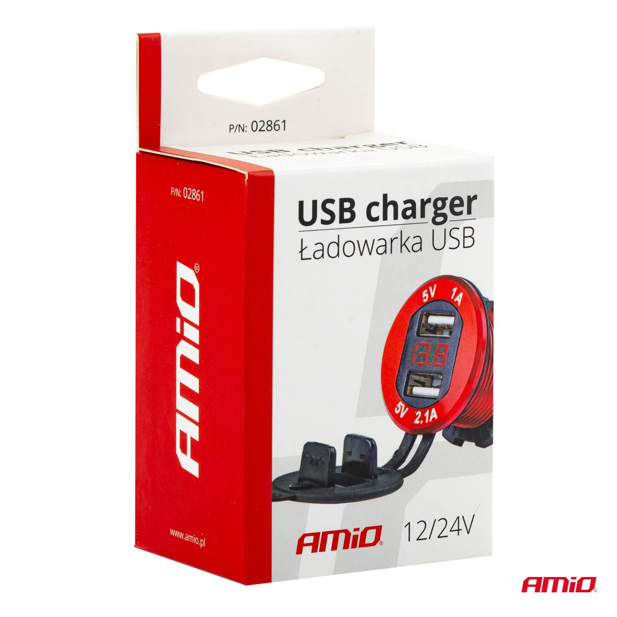 Vesitiivis puhelinlaturi digitaalisella voltmittarilla 2XUSB 12/24 V MOD-1111