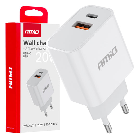 Autolaturi PCH PRO-09 USB+USB-C 20 W Quick Charge 230V