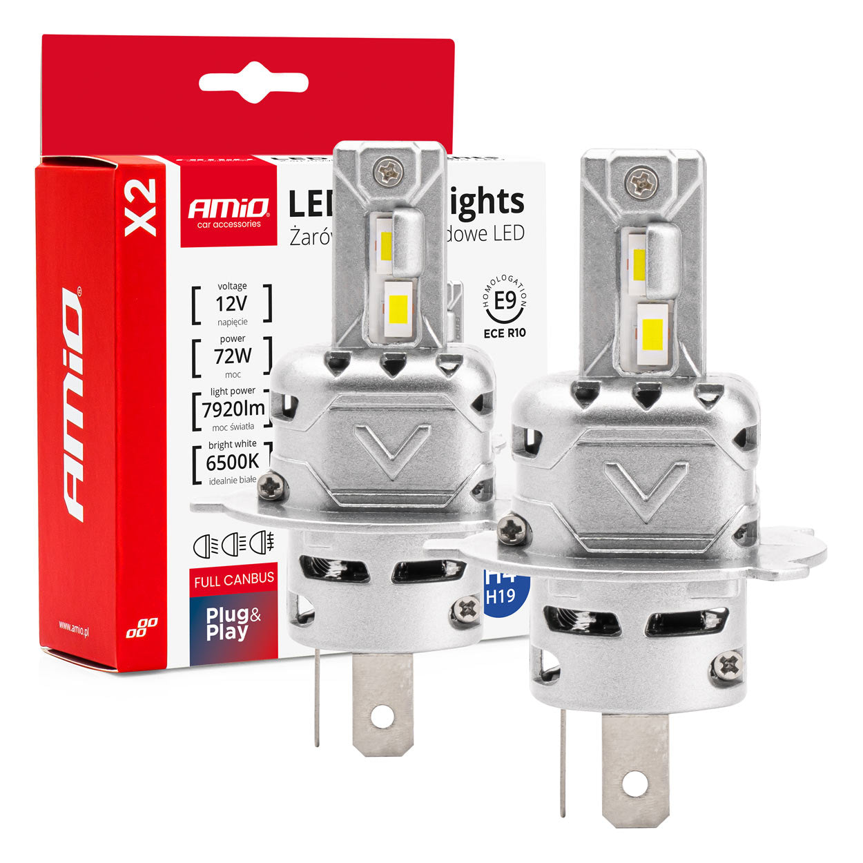 LED-ajovalaisin H4/H19 X2 -sarja AMiO
