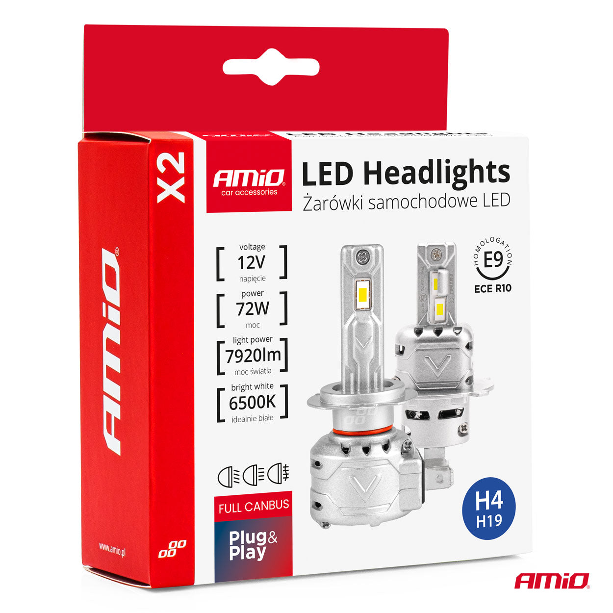 LED-ajovalaisin H4/H19 X2 -sarja AMiO
