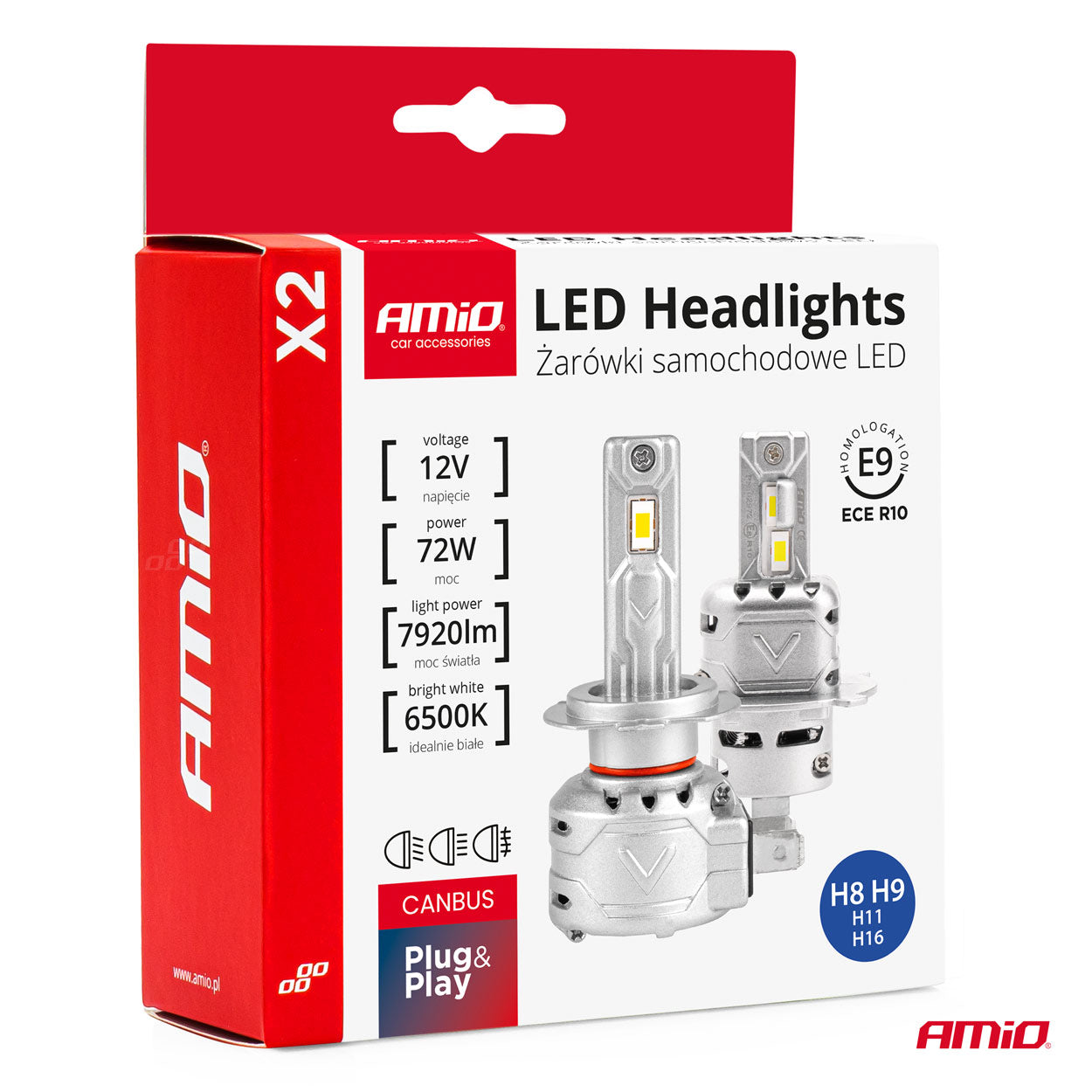 LED-ajovalot H8/H9/H11/H16 X2 -sarja AMiO