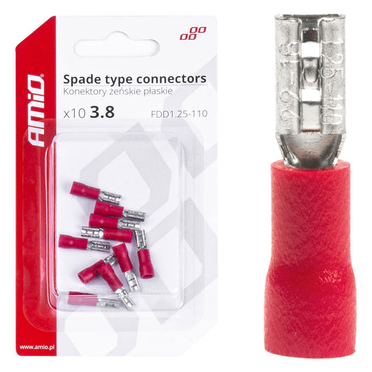 Liitin, naarasliitin 3,8 mm 0,5-1,5 mm² 10 A 10 kpl