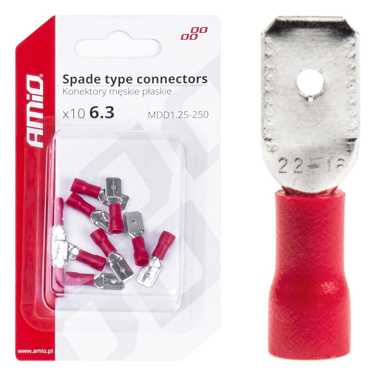 Liitin lattapistoke uros 6,3 mm 0,5-1,5 mm² 10 A 10 kpl