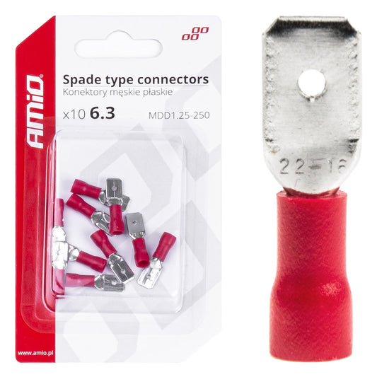 Liitin lattapistoke uros 6,3 mm 0,5-1,5 mm² 10 A 10 kpl