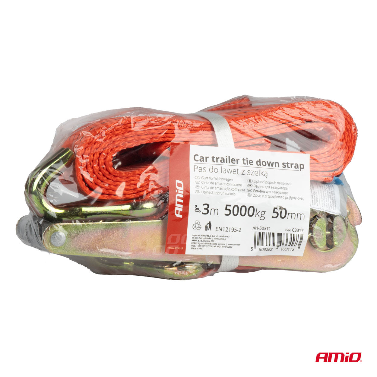 Kuljetinhihna kiristimellä ja tukirakenteella 5T 5000kg 50mm 3m AMIO-03317