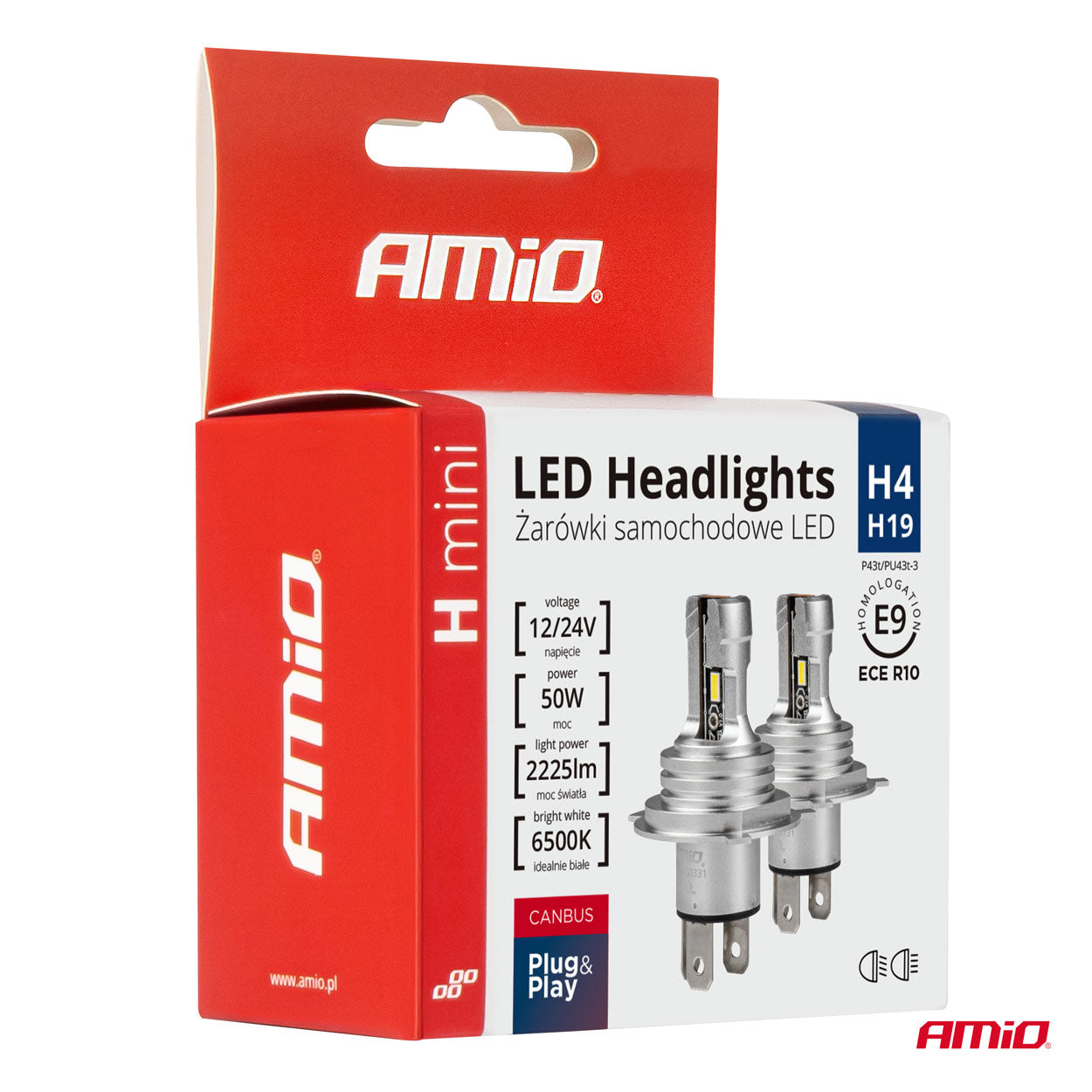 LED-ajovalaisin H4/H19 H-mini AMiO