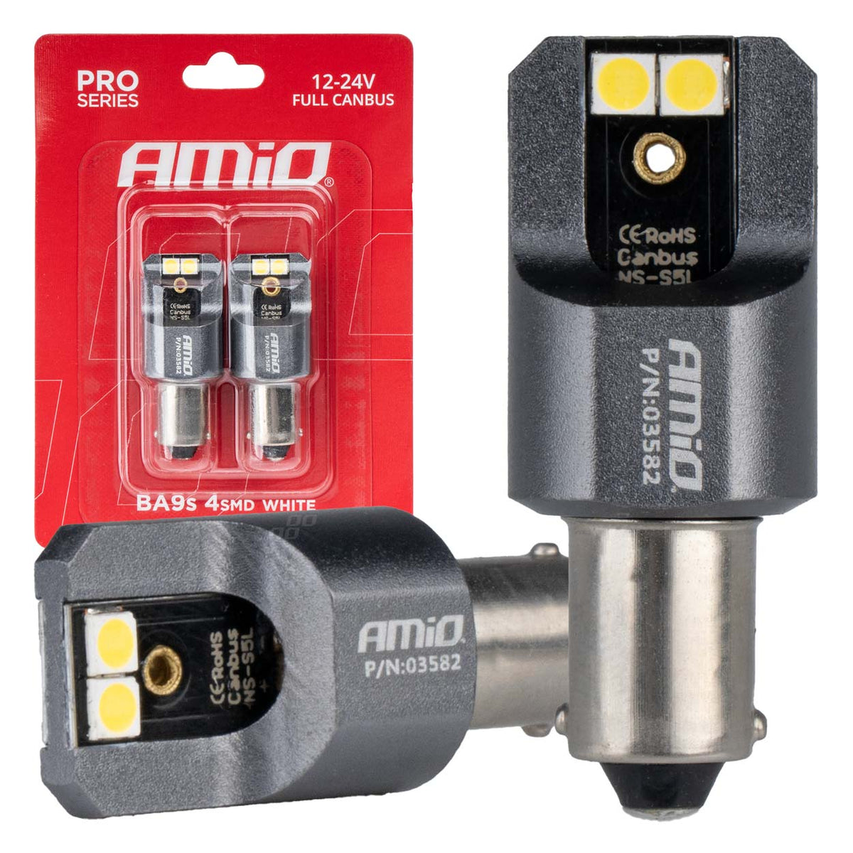 LED-polttimo CANBUS PRO -sarja BA9S 4x3030 SMD valkoinen 12/24 V FULL CANBUS
