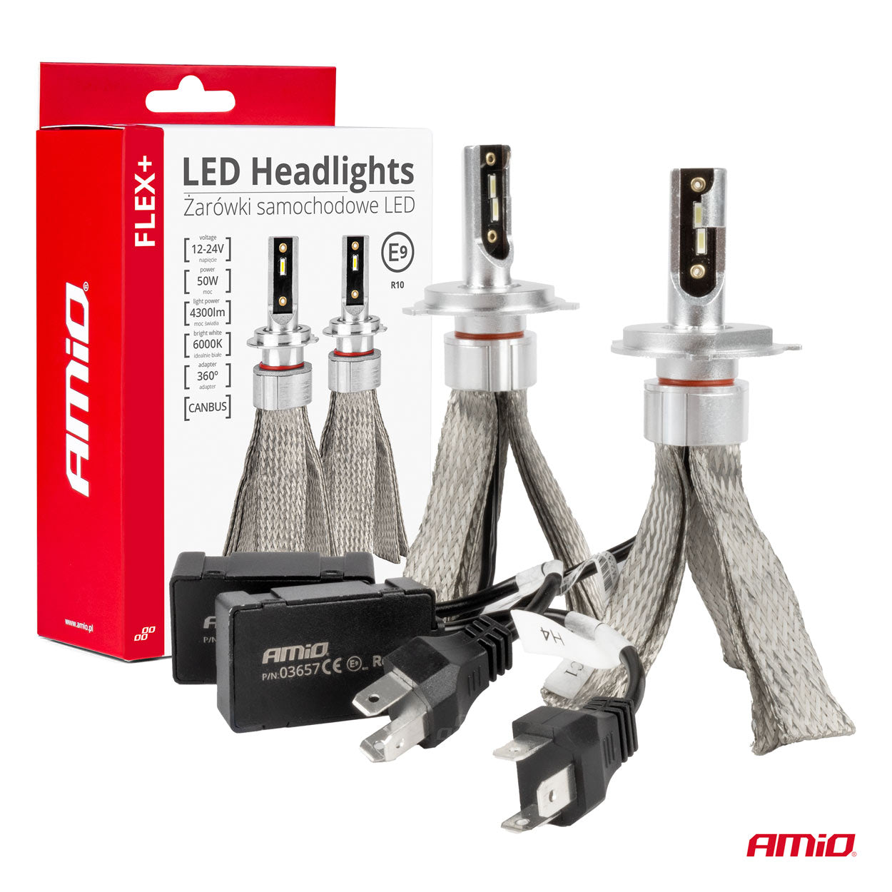 LED-ajovalot LED AMiO FLEX+ H4/H19 canbus 6000K 12V 24V AMIO-03657