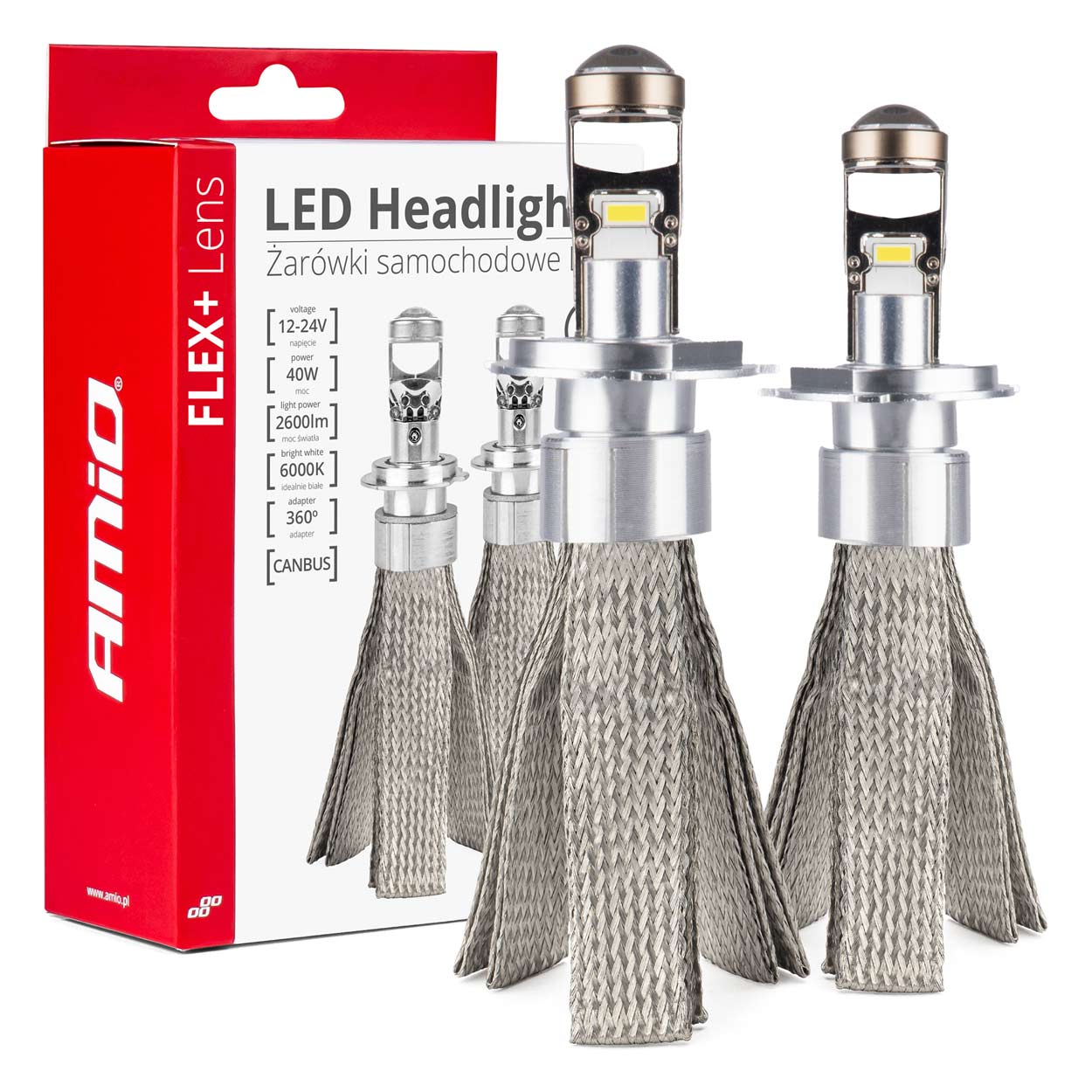 LED-autolamppu FLEX+ -sarja H4 linssi 12V 24V 6000K Canbus AMIO-03658