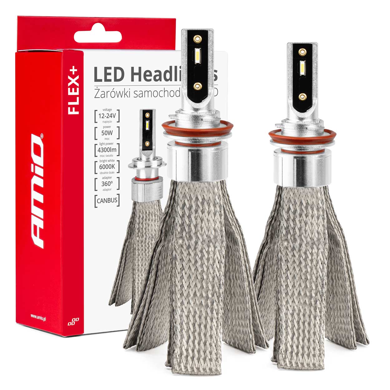 LED-ajovalot LED AMiO FLEX+ H8 H9 H11 H16 canbus 6000K 12V 24V AMIO-03663