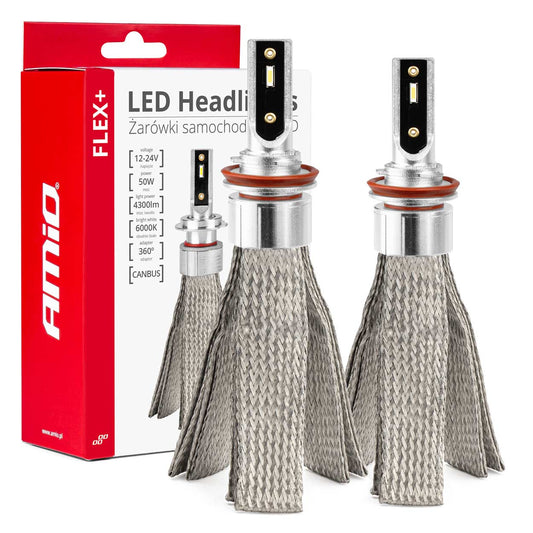 LED-ajovalot LED AMiO FLEX+ H8 H9 H11 H16 canbus 6000K 12V 24V AMIO-03663
