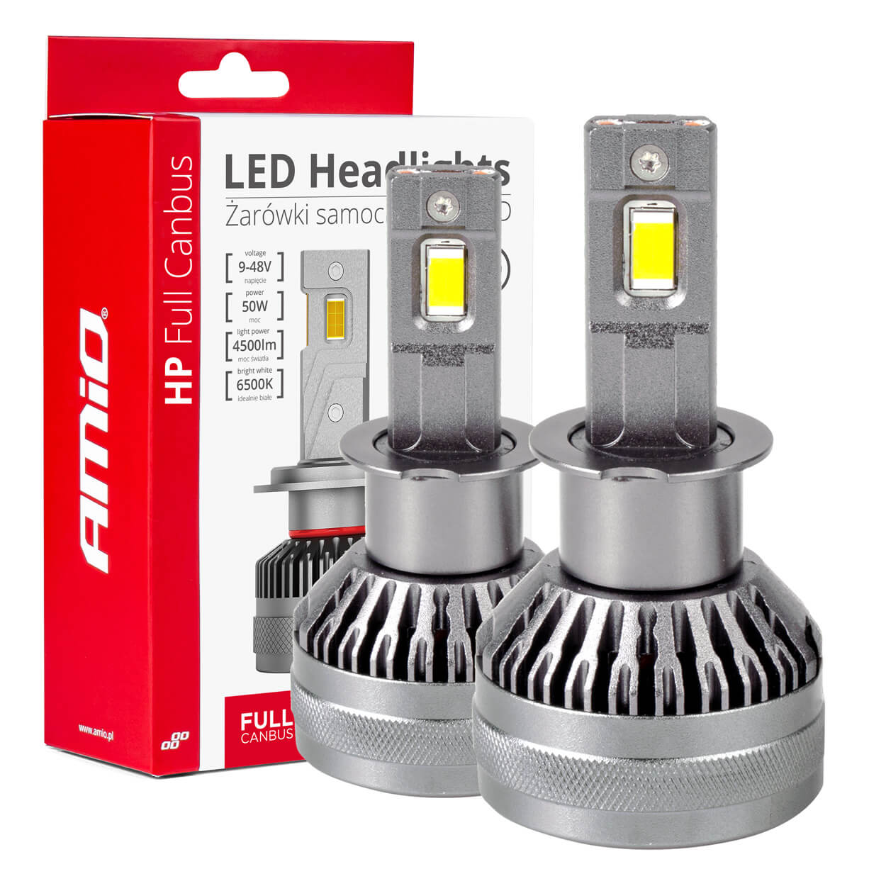 LED-ajovalot LED AMiO LED HP Full Canbus H3 12V 24v 6500k AMIO-03672