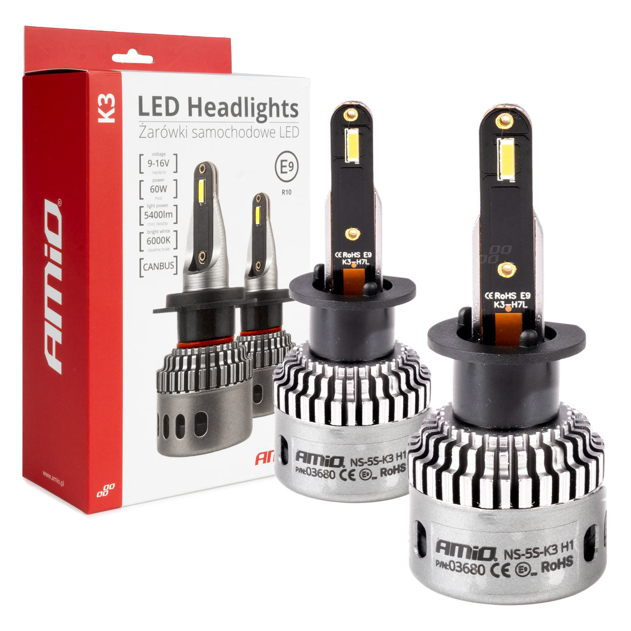 LED-ajovalot LED AMiO Sarja K3 H1 12V 6000K canbus AMIO-03680