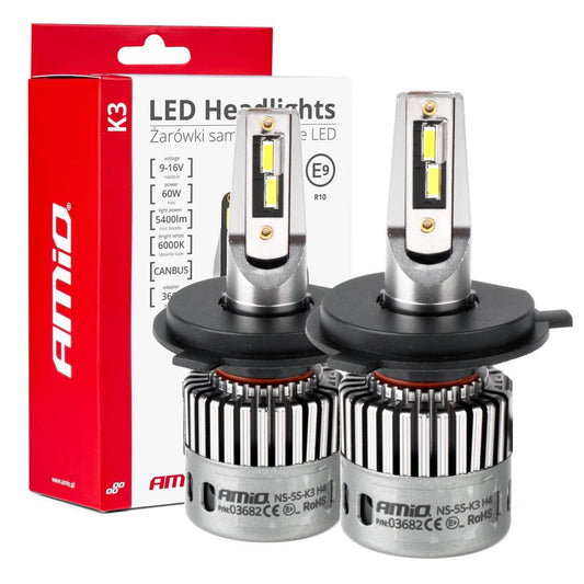 LED-ajovalot LED AMiO Sarja K3 H4/H19 12V 6000K canbus AMIO-03682