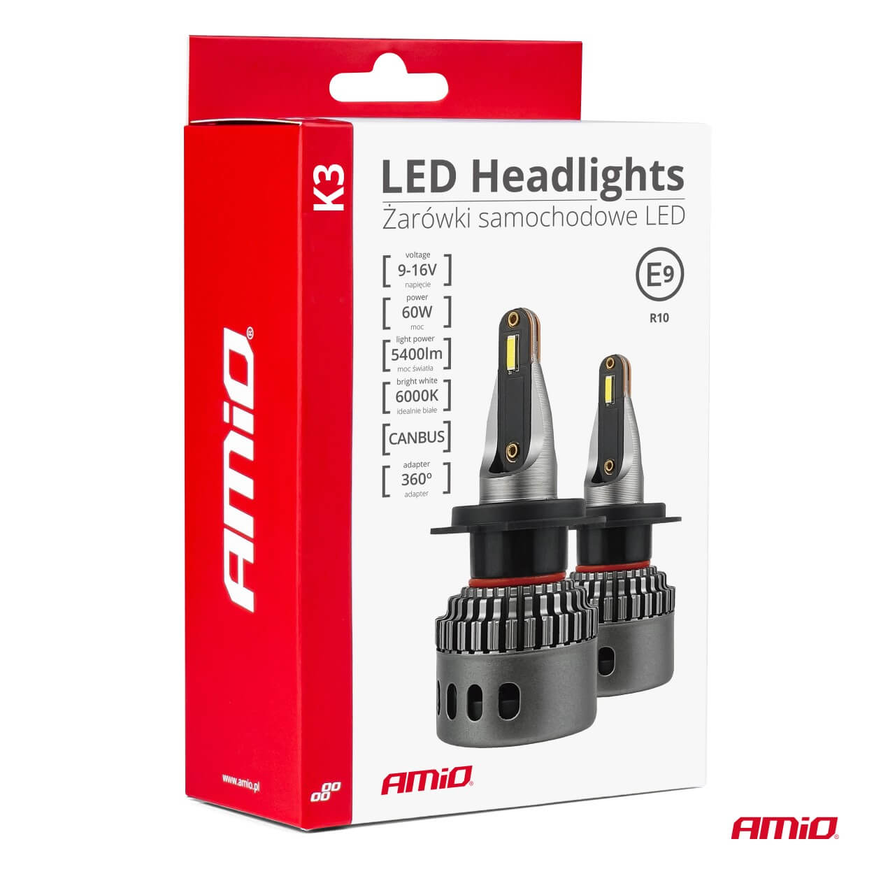 LED-ajovalot LED AMiO Sarja K3 H4/H19 12V 6000K canbus AMIO-03682