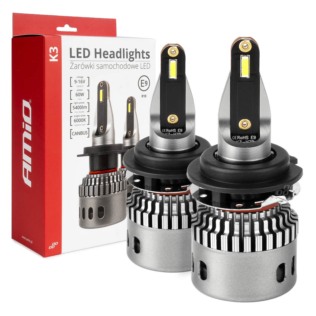 LED-ajovalot LED AMiO Sarja K3 H7-6 12V 6000K canbus AMIO-03685