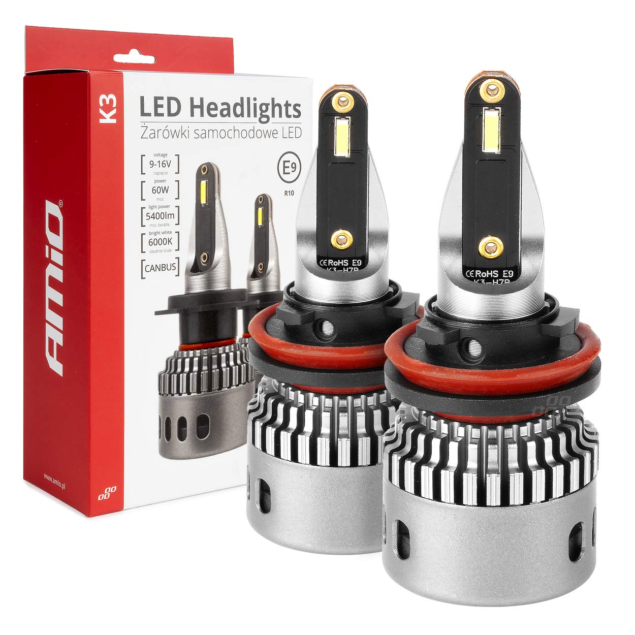 LED-autopolttimot Sarja K3 H8 H9 H11 H16 12V 6000K canbus AMIO-03686