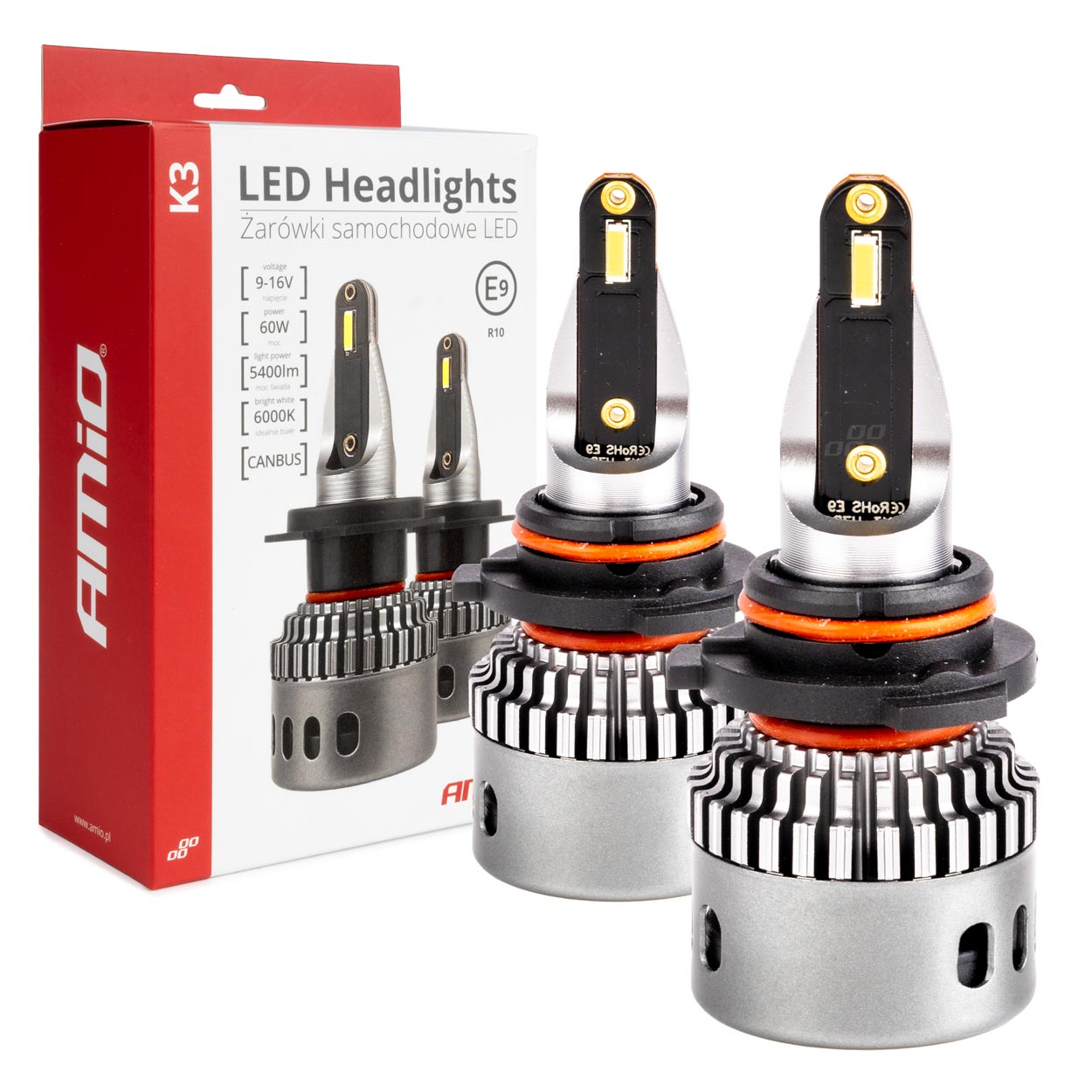LED-ajovalot LED AMiO SERIA K3 HB3/HIR1 9011/H10 12V 6000K canbus AMIO-03687