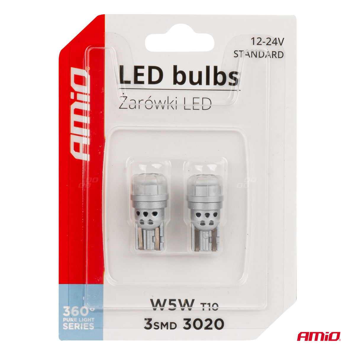 LED-polttimo CANBUS 360 Pure Light T10 W5W 3x3020 SMD valkoinen 12/24V