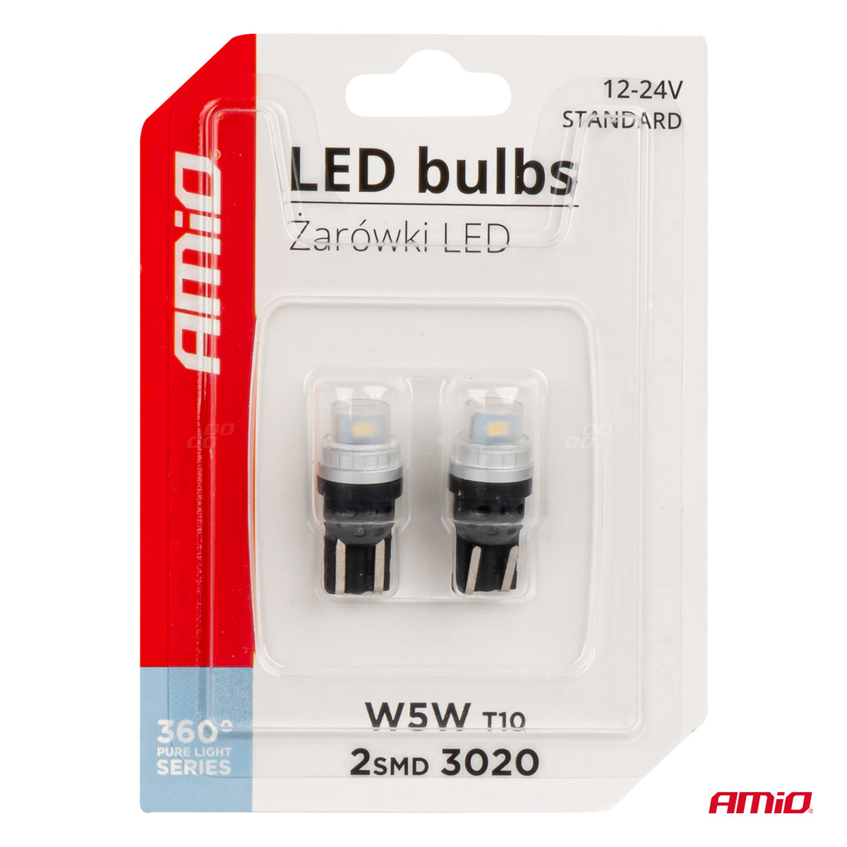 LED-polttimo CANBUS 360 Pure Light T10 W5W 2x3020 SMD valkoinen 12/24V