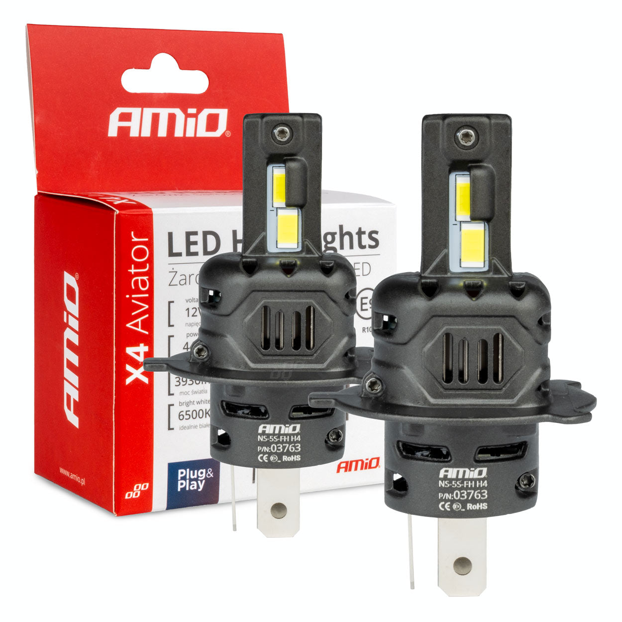 LED-ajovalot X4 -sarja AVIATOR H4/H19 6500K max 44W AMIO-03763