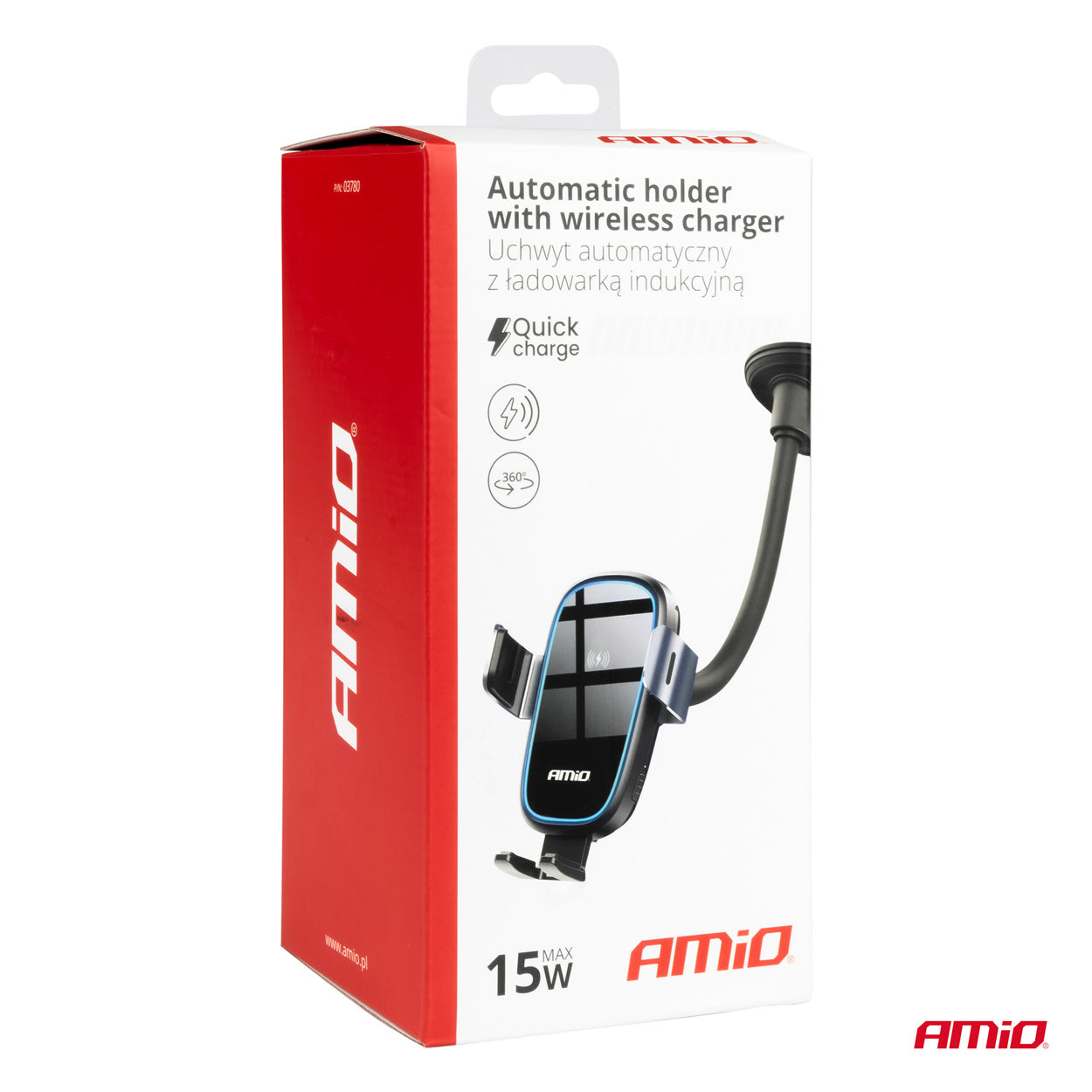Imukuppikiinnitteinen puhelinteline langattomalla laturilla 15W AMIO-03780