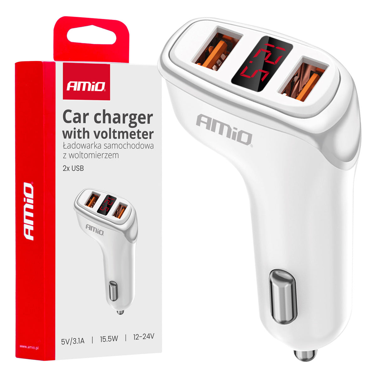 Autolaturi 2x USB-A + akun testaus 3.1A 12/24 V