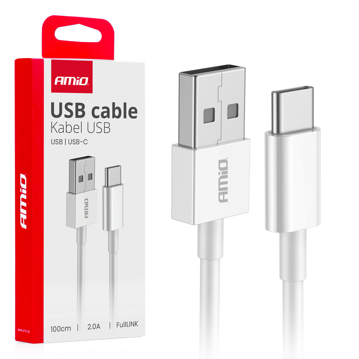 Cafule USB–USB-C -kaapeli 2A 100cm FullLINK AMIO-03893