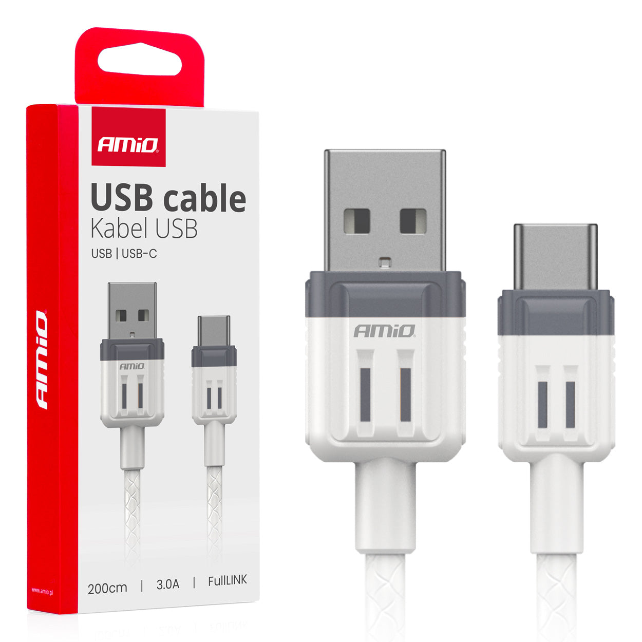 Cafule USB–USB-C -kaapeli 3A 200cm FullLINK AMIO-03906